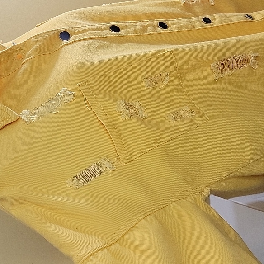 Yellow Shacket Distressed Button Down Long Sleeve… - image 6